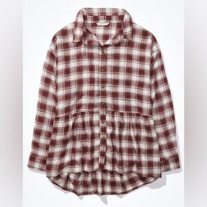American Eagle Outfitters Plaid Burgundy Babydoll Flannel